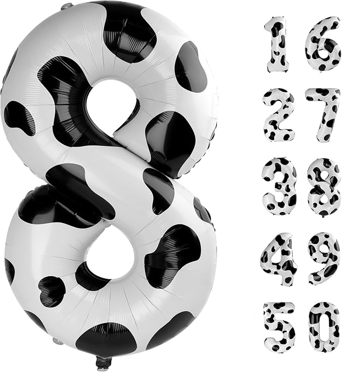 40 Inch Giant Cow Print Foil Number 8th 18th 28th Birthday Balloons Cow Print Digit 8 Balloons for Men Women 80th Anniversary Party Decorations Supplies