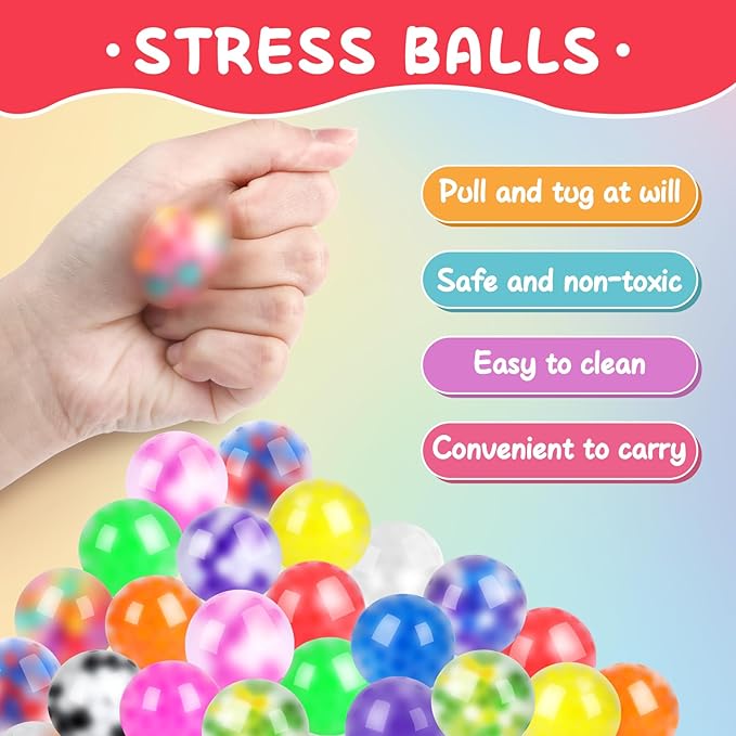 128 Pack Stress Balls for Adults, Bulk Squishy Ball, Bulk Stress Balls Set, Anti-Anxiety and Fidget Balls to Relax, Party Favors, Birthday Gifts, Goodie Bag Stuffers