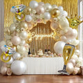 Engagement Balloon Arch Kit Double Stuffed Latex White Nude Beige Gold Balloon Garland with Fringe Curtain, Foil Balloons for Boho Neutral Wedding Bridal Shower Anniversary Birthday Party Decorations