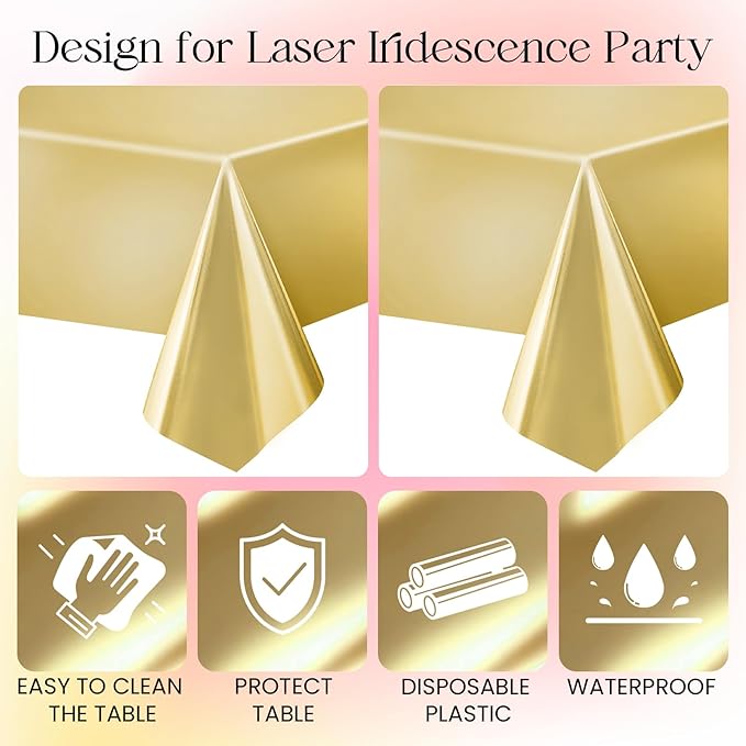 1 pcs Gold Tablecloth Plastic -Stunning Metallic Matte Finish, 40" x 108" New Year Table Cloth, Perfect for Bachelorette Wedding Graduation Birthday Party Anniversary Event Decorations