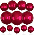 12Pcs Red Round Balloons Foil, 22" 18" 15" 10" 4D Sphere Shaped Balloon Different Size, Large Metallic Dark Red Balloons for Xmas Prom Graduation Baby Shower Birthday Party Decorations Backdrop