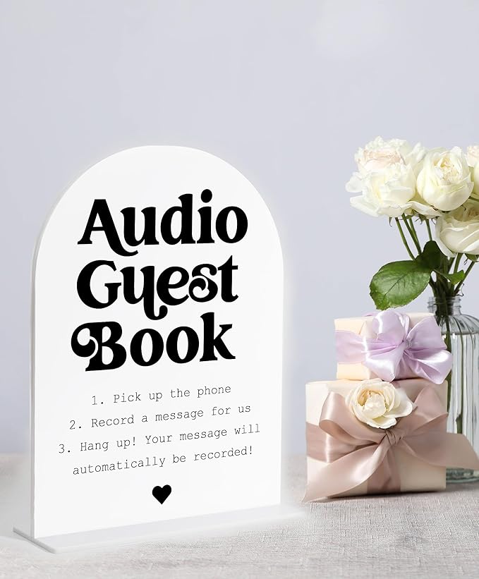 Audio Guest Book Sign, White Arch Acrylic Wedding Sign, Audio Guest Book Wedding Phone, Bridal Shower Decor, Engagement Party Decor, Centerpiece Table Decorations Party for Bride and Groom-6