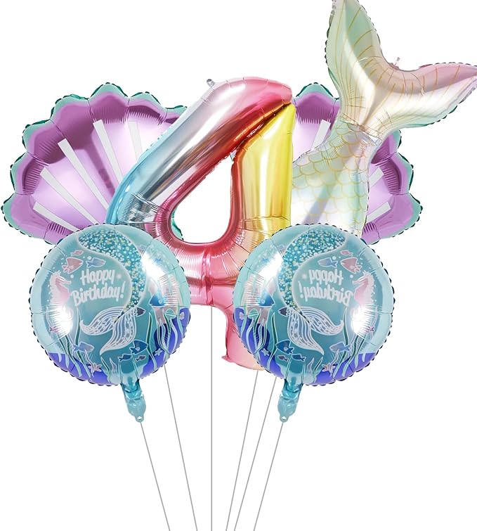 Mermaid Birthday Decorations Mermaid Balloons - Number 4 Balloons for Girls Under The Sea Mermaid Theme Baby Shower Birthday Favors
