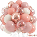 Dusty Pink Balloon Set, 60Pcs 12 Inch Retro Blush Pink White Sand Nude Latex Balloon with Metallic Confetti Rose Pink Helium Balloon for Girls Women Birthday Party Baby Shower Boho Decoration Supplies