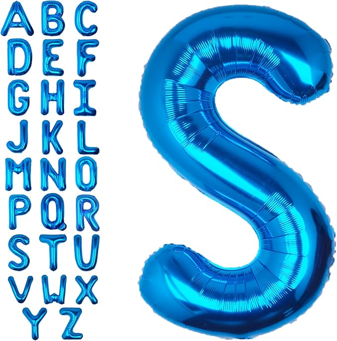 40Inch Blue Letter S Balloon Foil Helium Letter Balloons A-Z Giant Large Mylar Big Party Balloon for Birthday Party Decorations