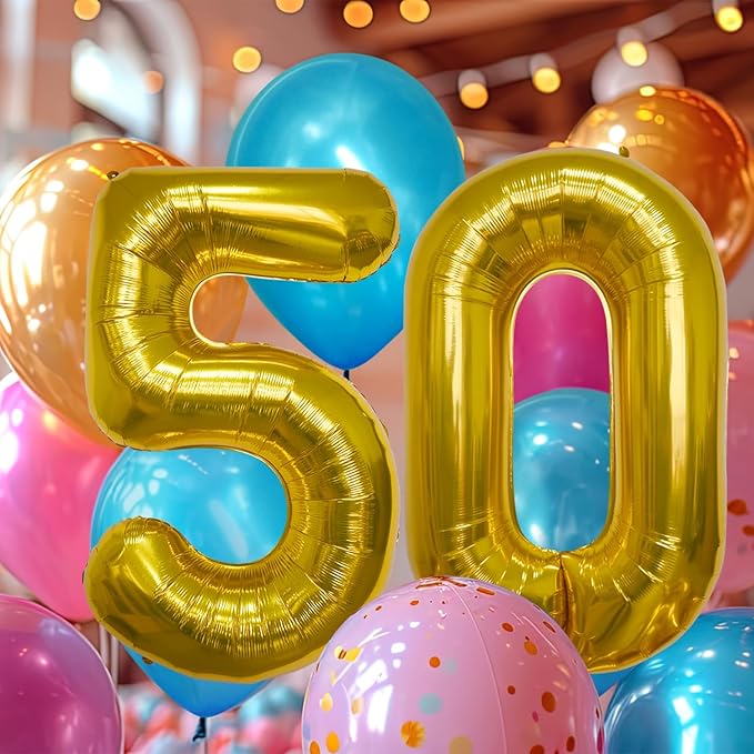 40 Inch Large Gold Number Celebration and Decoration Balloon for Birthday Parties, Graduations, Anniversaries, Weddings, Photo Shoots, Special Events - Helium Foil Mylar (Gold Number 50)
