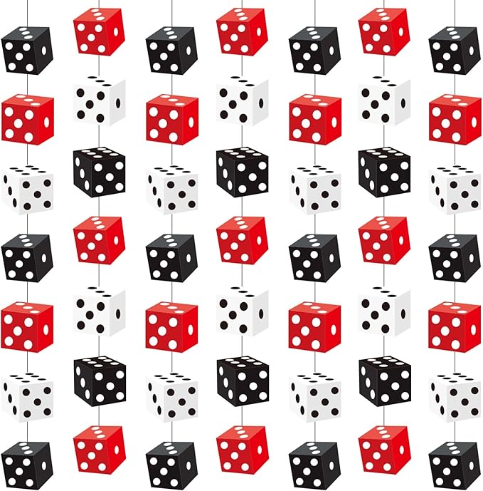 Xinnun Casino Dice Party Decorations Red Black White Dice Hanging Banners Garland Night Las Vegas Theme Cutouts Ribbon Streamers for Vegas Casino Prom Birthday Homies Party Games Decor Supplies