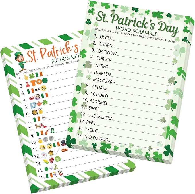 COCHIE St. Patrick's Day Party Games for Adults Family Office Large Groups, Saint Patrick Words Pictionary Game, Guesstures Games, Word Scramble Game Classroom Activities - Answer Key (St. Patrick's)