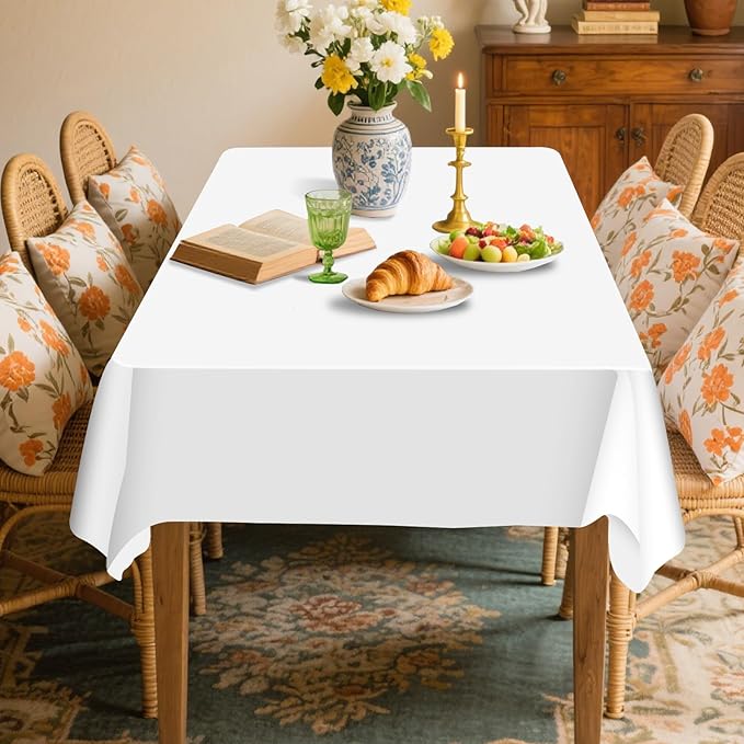 12 Pack Premium White Plastic Table Cloth -70 X 120 Inch Rectangle Tablecloth, Disposable Tablecloth Plastic Table Cover for Parties (12, White, 70" X 120" Rectangle)