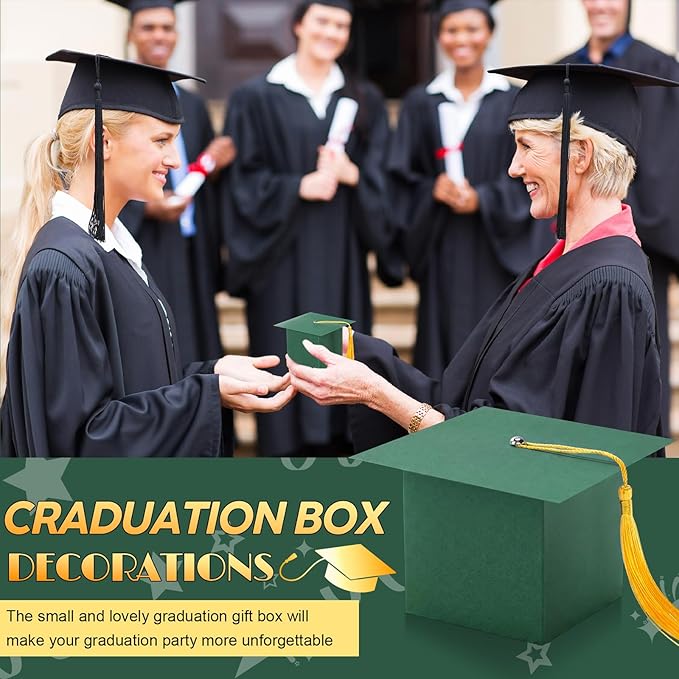 TaoBary 12 Pieces Graduation Candy Box Graduation Decorations Party Gift Boxes Graduate Cap Box Candy Chocolate Cookie Supplies for Ceremony Party(Green)