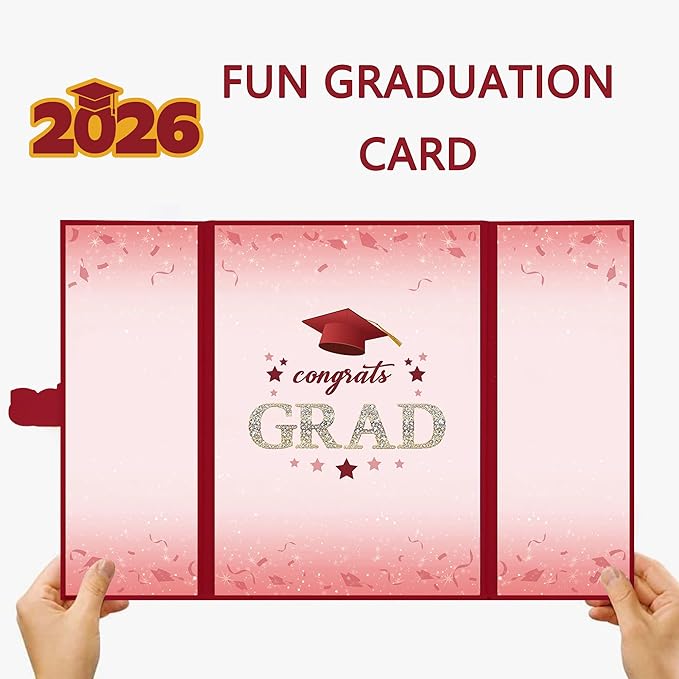 Vlipoeasn 2PCS Graduation Guest Book Alternative, Red Gold Class of 2026 Graduation Party Decorations, Graduation Signature Book for 2026 College High School, Unique Graduation Gifts for Friends