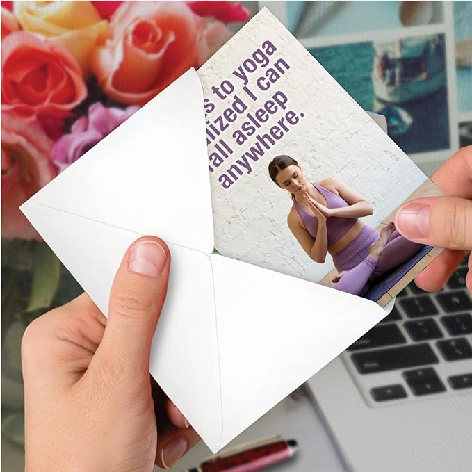 NobleWorks - 1 Funny Happy Birthday Notecard - Woman Humor Greeting Card with Envelope - Thanks to Yoga C9359BDG