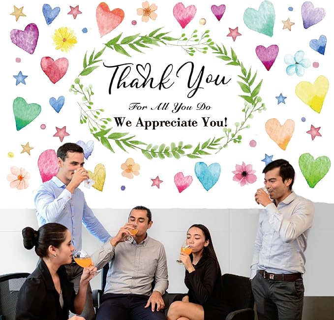 Colorful We Appreciate You Banner Thank You for All You Do Backdrop Heart Flowers Sign for Doctor Nurse Teacher Pastor Staff Employee Retirement Appreciation Theme Party Decorations Supplies