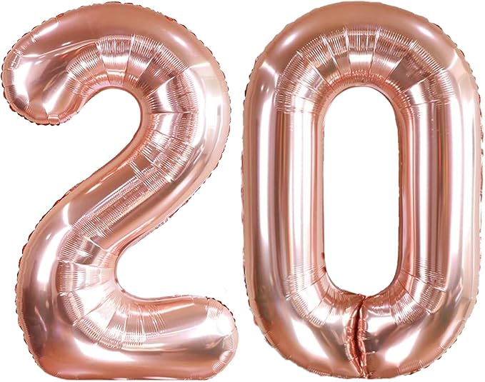 AULE 40 Inch Large 20 Number Balloons Rose Gold Big Foil Number Balloons Giant Helium Happy 20th Birthday Party Decorations for Women Huge Mylar Anniversary Supplies
