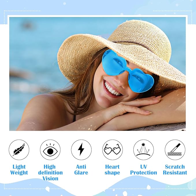 Frienda 8 Pairs Heart Shaped Sunglasses for Women Rimless Heart Glasses Candy Color Sunglasses for Party Favor