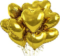 Gold Heart Foil Balloons - 10PCS Heart Shaped Valentines Decorations, 18inch Love Balloons for Helium Wedding, Birthday, Anniversary