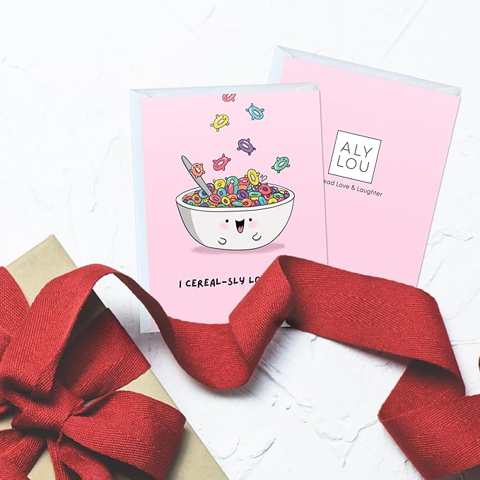 Mothers Day Card Anniversary Birthday for Mom Dad Wife Husband Girlfriend Boyfriend Stepmom Aunt Parents – Cute Funny Punny Greeting Card for Fathers Day – Blank Inside (I cereal-sly love you!)
