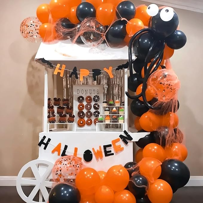 Patimate Black Orange Halloween Balloons Set, 50 pcs 12 inch Orange Black Confetti Latex Balloons Kit for Halloween Baby Shower Spooky Birthday Graduation Motorcycle Party Decorations