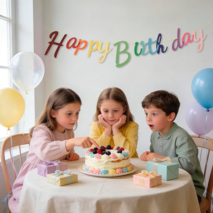 MEETINGU Colored Happy Birthday Banner Rainbow Decorations Colorful Sign Party Banner for Kids Girls Boys Rainbow Party Decorations