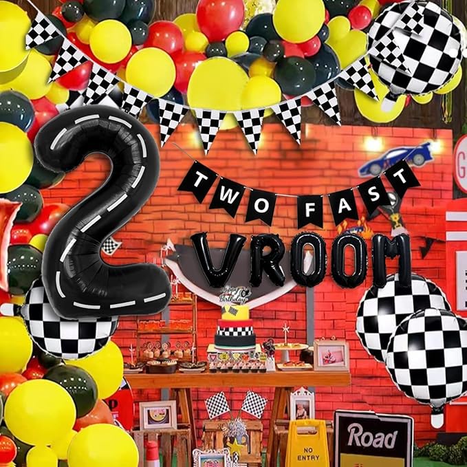 134pcs Race Car Balloon Birthday Party Supplies Decorations for Boys - Racing car Theme Party Supplies Happy Birthday Racecar Number Balloons Garland Kit Birthday Party (Arch, 2(TWO FAST))