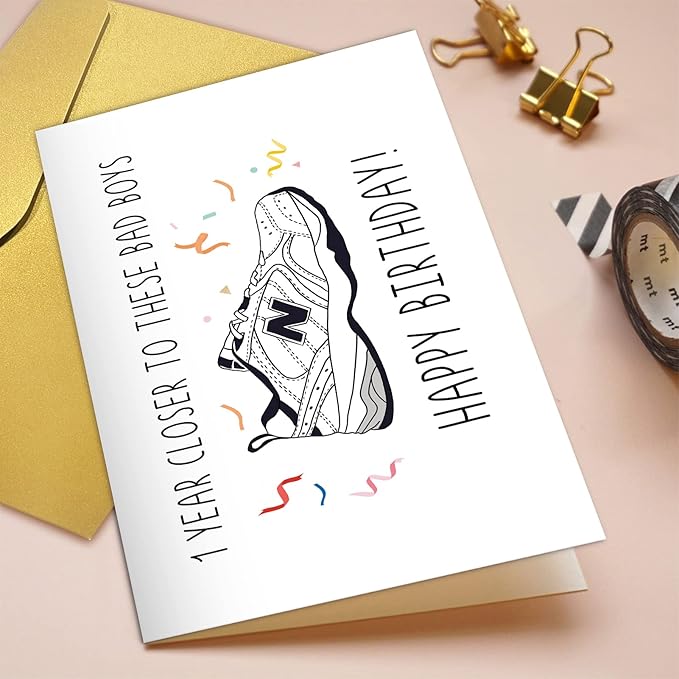 Qiliji Funny Dad Shoes Birthday Card, Happy Birthday Card for Him, New Balance Shoes Birthday Card, Bday Card for New Dad, 1 Year Closer To These Bad Boys