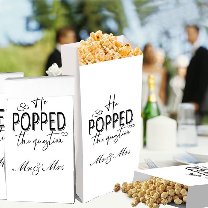 He Popped the Question Popcorn Engagement Party Favors Popcorn Bags,Wedding Bridal Shower Engaged Goody Snack Treat Bags Grease Resistant