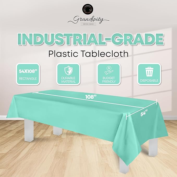 Grandipity 12 Pack Premium Disposable Plastic Tablecloth 54 Inch. x 108 Inch. Decorative Rectangle Table Cover - Aqua