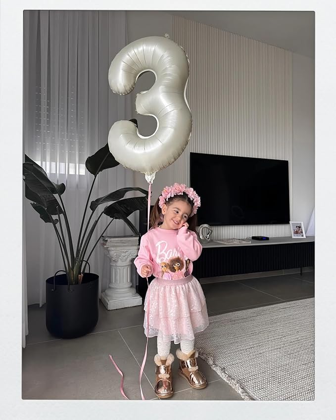 Cream Number 3 Balloon 40 Inch, 3 Balloon Number, 3rd Birthday Decorations, Cream Party Supplies for Boys Girls