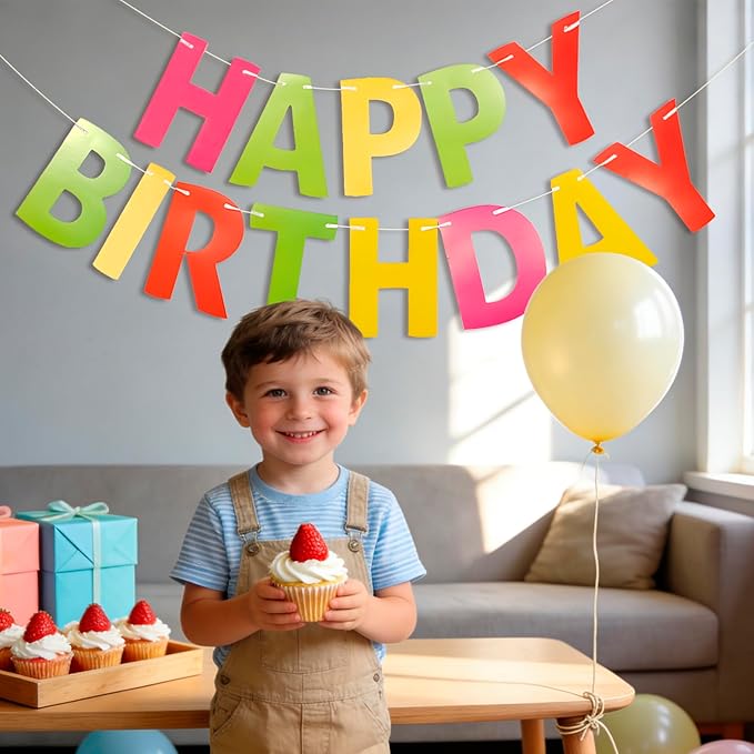 MEETINGU Rainbow Happy Birthday Banner, Colour Rainbow Birthday Party Decorations Color Birthday Sign Colour Happy Birthday Decorations Birthday Party Supplies for Boys Girls Kids Baby Adults (Multicolour2)