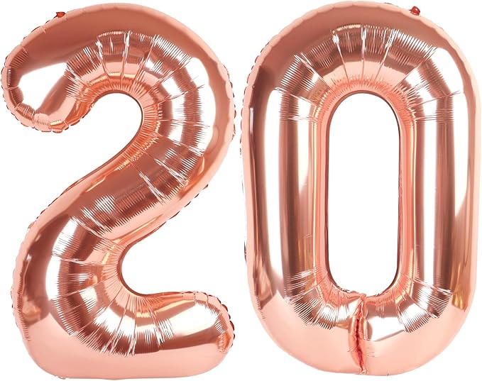 Rose Gold Number 20 Balloon 40 inch, 20 Number Balloons, 20th Birthday Decorations, 20 Year Old Women Men Rose Gold Party Supplies
