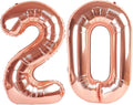 Rose Gold Number 20 Balloon 40 inch, 20 Number Balloons, 20th Birthday Decorations, 20 Year Old Women Men Rose Gold Party Supplies