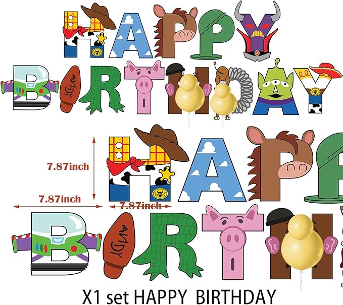 METIXOZE Cartoon Story Happy Birthday Banner Party Decorations Supplies for Boys Girls 1st 2nd 3rd 4th 10th Birhday Party Decor
