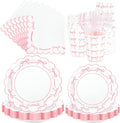 JarThenaAMCS 175Pcs Pink Bow Party Supplies Kit Scalloped Bowknot Tableware Set Disposable Dinnerware Paper Napkin Plate Cup Spoon Fork Knife for 25 Guests Party Favor