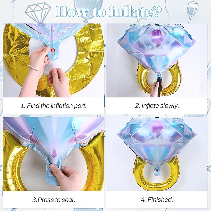 Diamond Ring Foil Balloons 2pcs, Mylar Engagement Ring Balloons for Engagement Bachelorette Bridal Shower Wedding Proposal Marriage Anniversary Just Engaged Married Party Marry Me Decorations Supplies