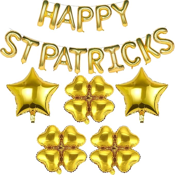 Gold Four Leaf Balloons Foil St. Patrick's Day Balloons Star Balloon for Spring Birthday Decorations Four-leaf Ballons St. Patrick's Day Decorations Party Supplies Arch Kits Party Balloon Sets 20pcs