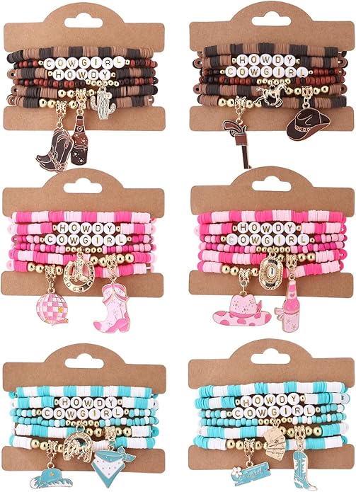 Cooluckday 36 Pcs Holiday Heishi Surfer Bracelets for Women Bulk Easter Mother's Day Christmas St. Patrick's Day Mardi Gras Bracelet Stackable Stretch Friendship Bracelets Set