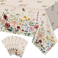 6 Pcs Spring Floral Tablecloth, Butterfly Wildflower Plastic Disposable Tablecloth Rectangle Table Covers for Easter, Birthday, Wedding, Mothers Day Tea Party Supplies and Decorations,54 x 108 Inch