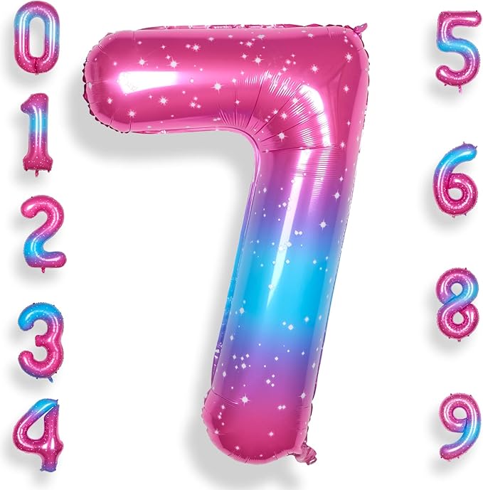 7 Balloon Number 40 Inch for Boy or Girl Big Starry 0-9 Foil Mylar Large 7 Number Balloon Happy 7th Birthday Party Anniversary Decorations Supplies