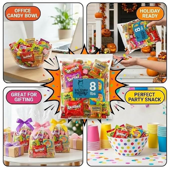 Candy Variety Pack - 8 LB Bulk Assortment - Individually Wrapped Party Candy for Easter, Pinata, Goodie Bags