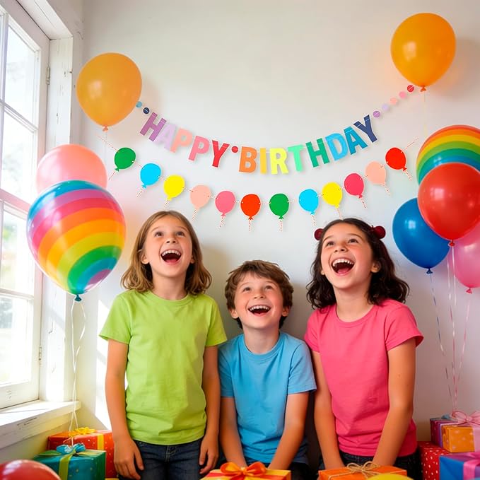 MEETINGU Rainbow Happy Birthday Banners And Balloons Banners, Happy Birthday Sign Colorful Birthday Party Rainbow Birthday Decorations for Kids Girls Women Party Supplies