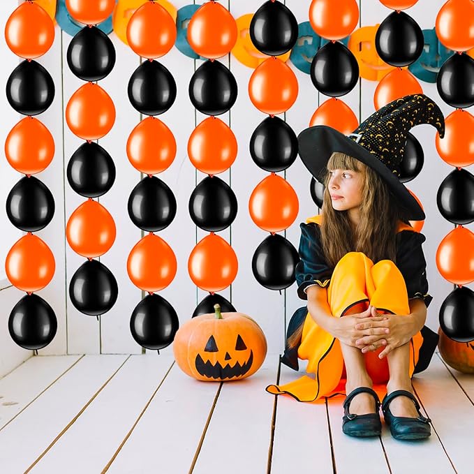 IN-JOOYAA 6 Inch Latex Link Balloons 100 Pcs Quick Link Balloon for Party Decoration(Black and Orange)