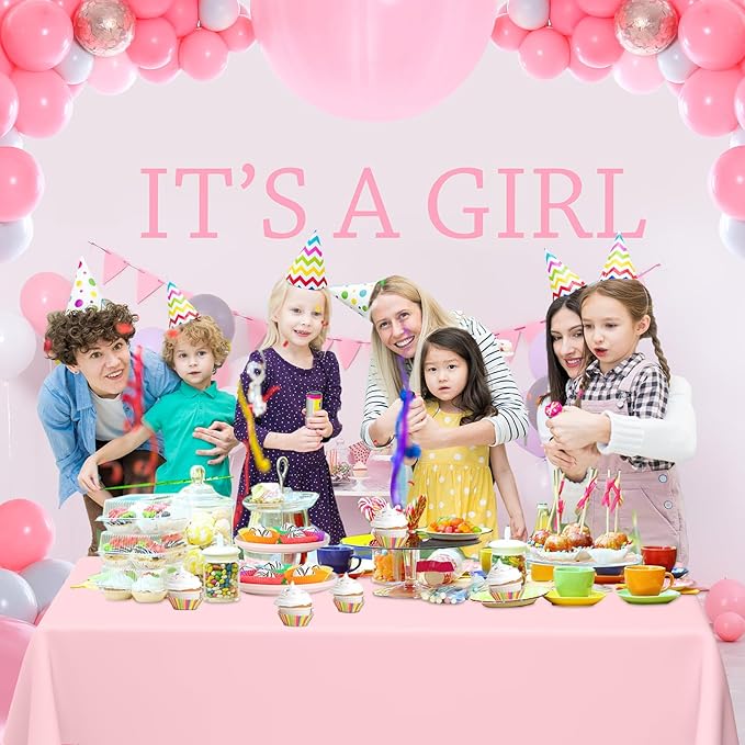 WNINK Plastic Rectangular 54x108'' Tablecloth, 4 Pack, Light Pink, Disposable, Pastel, for Parties, Holiday, Oilproof, All-Season
