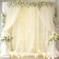 30x10ft Ivory Tulle Backdrop Curtain with Lights String for Parites, Sheer Backdrop Curtains for Wedding Baby Shower Birthday Party Photo Shoot Decorations