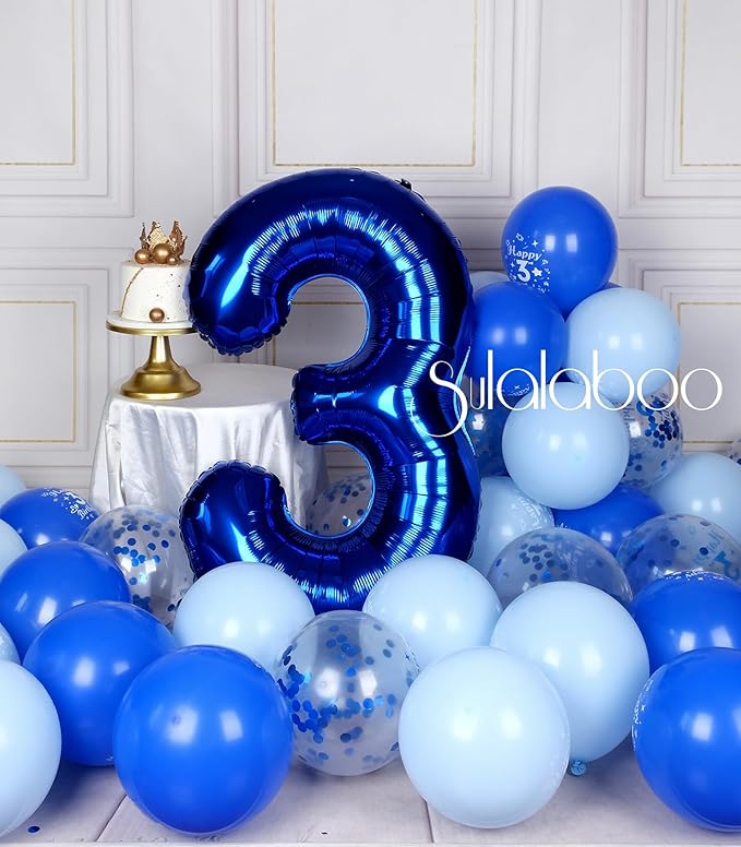 40Inch Navy Blue Number 3 Balloon Large Helium Royal Blue Number Balloons 0-9 Giant Digital 3rd Foil Mylar Big Party Balloon for Boy Birthday Party Anniversary Graduation Decorations