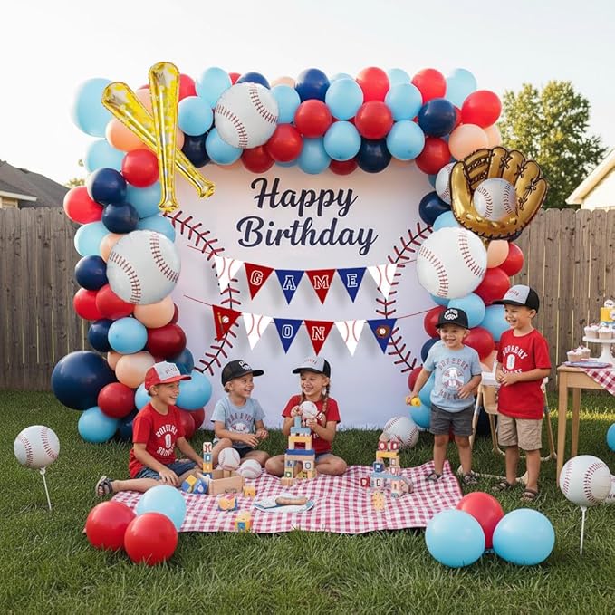 Baseball Balloon garland kit 170pcs Navy Blue Red White and Diy large Starburst Baseball bat glove balloons fot Sport theme Party Rookie Year 1st Birthday decorations