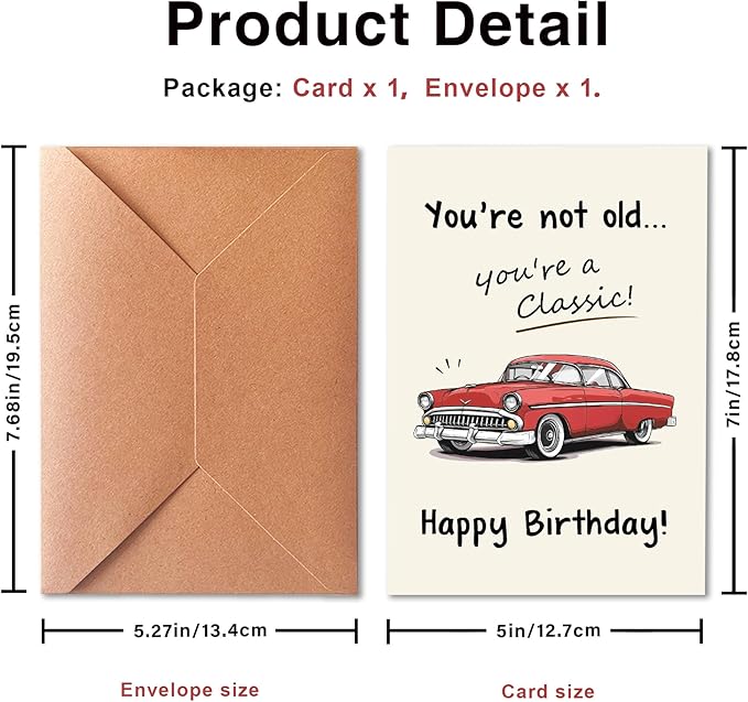 Funny Birthday Card for Husband, You Are Not Old, You Are A Classic, Vintage Birthday Cards for Men, Classic Car Birthday Card for Dad | Boyfriend | Grandpa, Birthday Gifts for Boyfriend | Friend | Husband, Decorations for Men