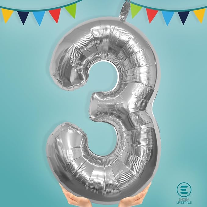 40 Inch Large Silver Number Celebration and Decoration Balloon for Birthday Parties, Graduations, Anniversaries, Weddings, Photo Shoots, Special Events - Helium Foil (Silver Number 3)