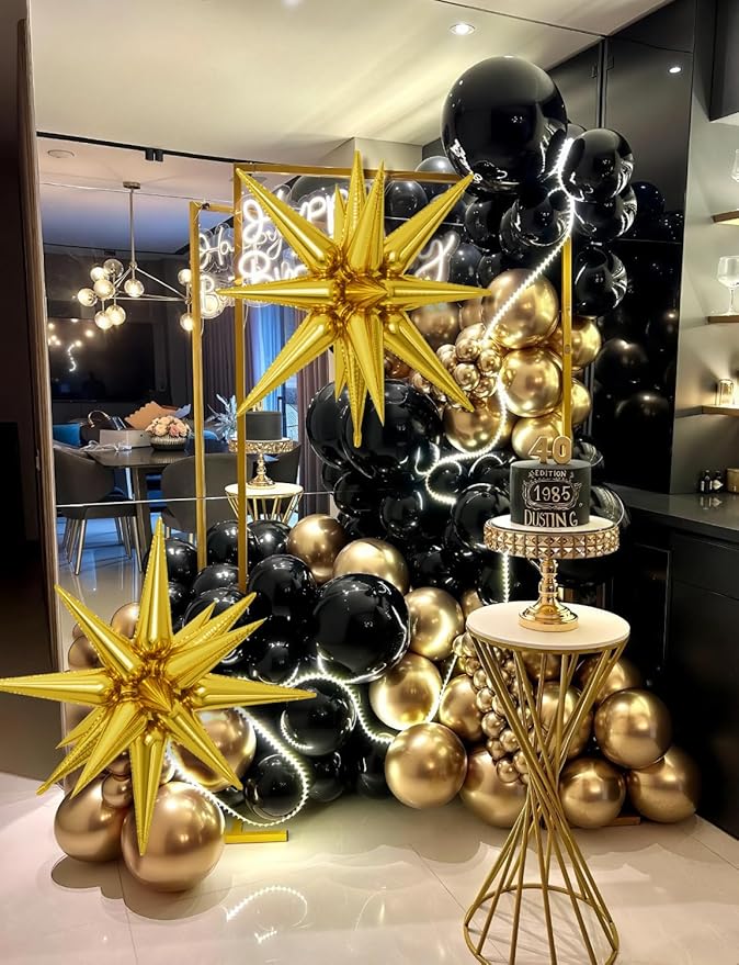 Black and Gold Balloons Arch Garland Kit, 110 Pcs Black Gold and Foil Starburst Balloon, Different Size Latex Balloons for New Year Party Birthday Retirement Anniversary Wedding Graduation Decor