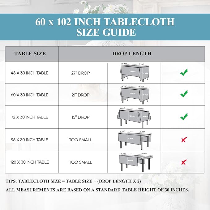 VidaFete Tablecloth 60 * 102inch 6 Pack Rectangle Table Cloth Polyester, Stain Wrinkle Resistant Dining Table Cover for Kitchen Dinning Party Wedding Rectangular Tabletop Buffet Decoration(White)