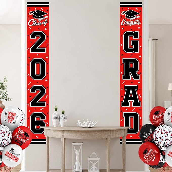 2026 Graduation Decorations,Congrats Grad Banner Backdrop for Class of 2026 Decorations- Red Graduation Party Decorations